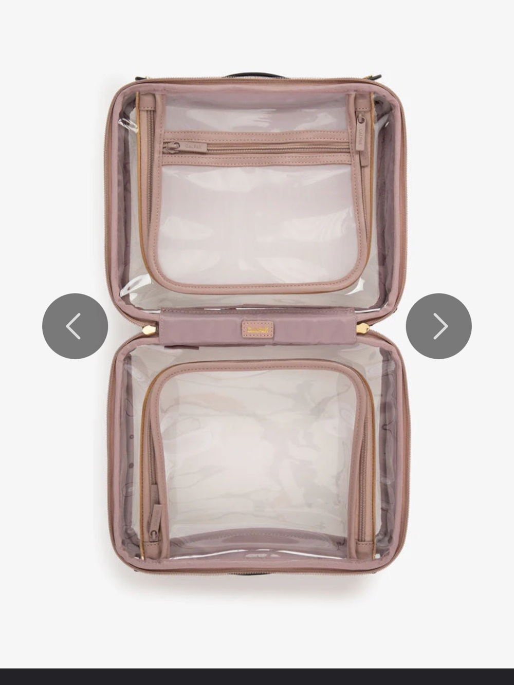 Calpak Clear Cosmetic Case with Mauve Pink Trim and Handles - Picture 5 of 7